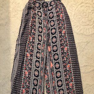 Blue Rain Patterned Wide Leg Pants